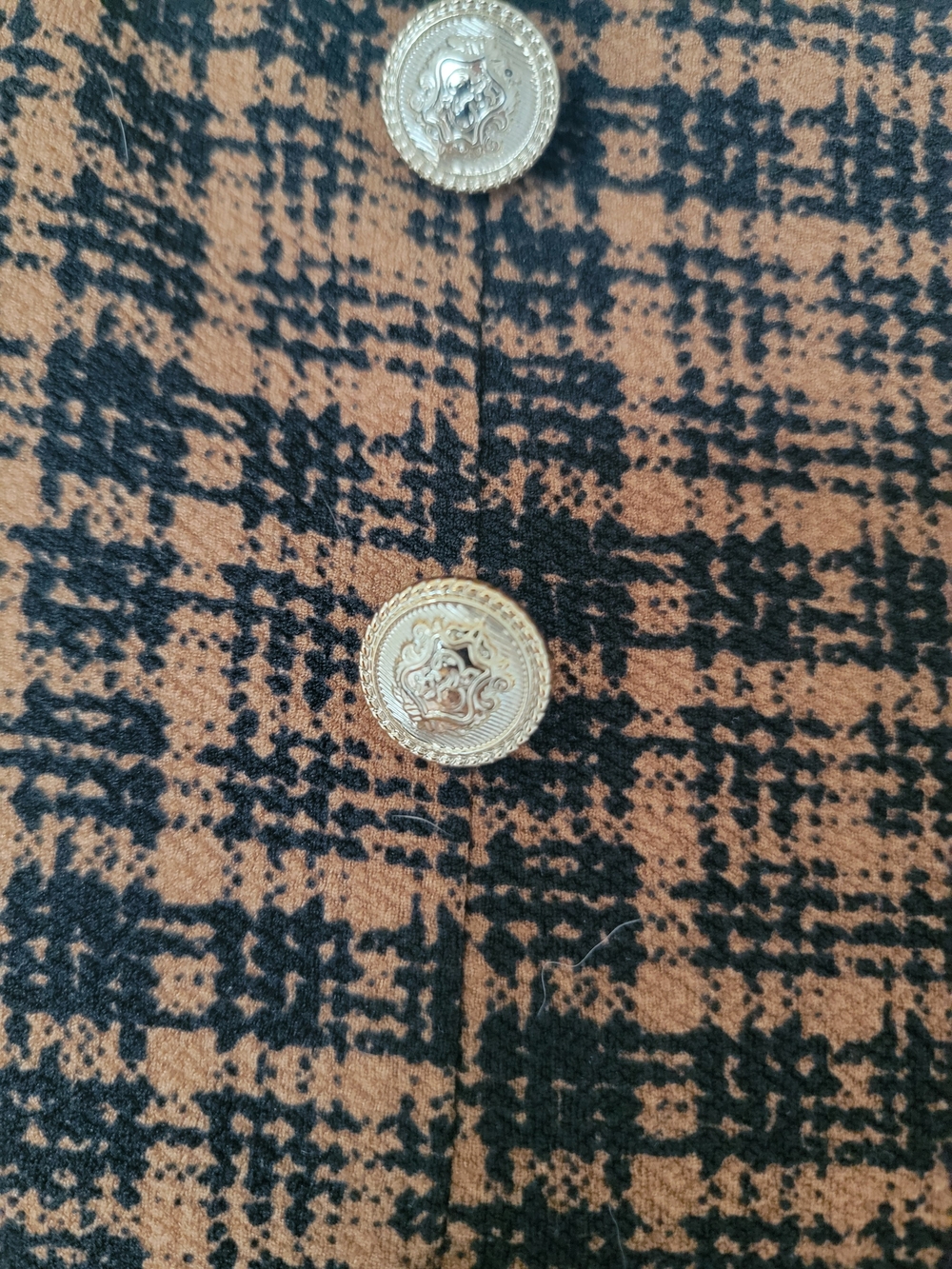 High-Waist Plaid Wide-Leg Pants with Gold Buttons - Brown/Black - Picture 5 of 5